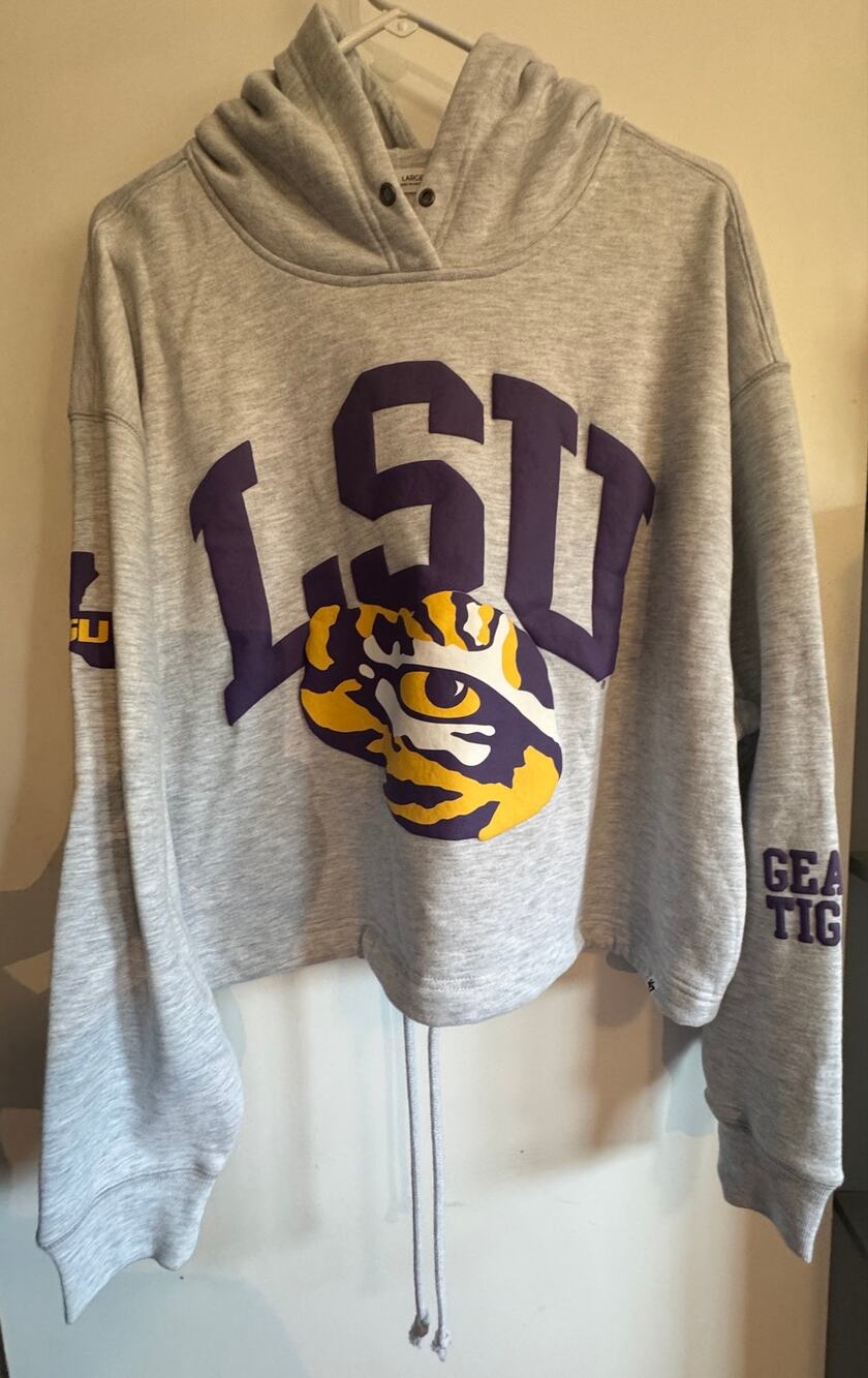 ’47 Brand LSU Tigers Geaux Tiger Oversized Cropped Hoodie Women’s Large Gray